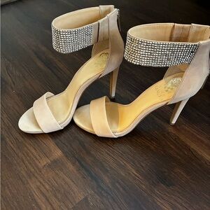 Vince Camuto Beige Heels with Rhinestone Strap